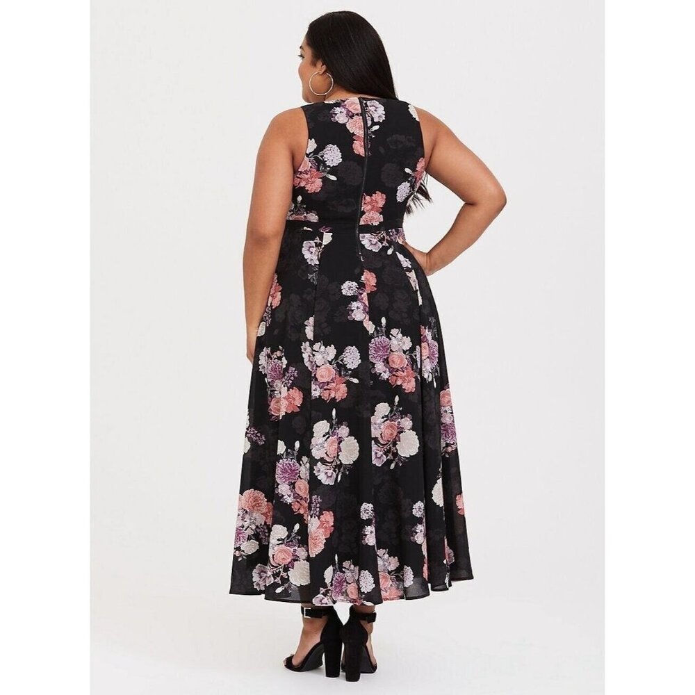 Torrid Womens Maxi Dress 26 Coral Purple Black Floral Georgette Zip Sleeveless - Picture 5 of 8